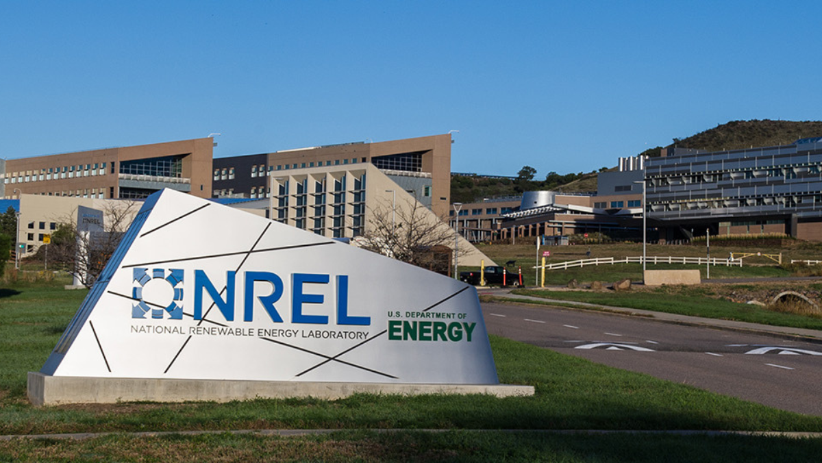 NREL campus sign supporting DOE research on AI and power grids
